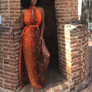 Sexy Snake Print Maxi Dress